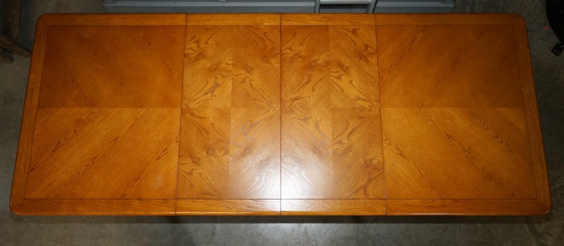 VINTAGE ENGLISH BURR OAK & TEAK DINING TABLE & TEN BERGERE DINING CHAIRS SUITE gallery