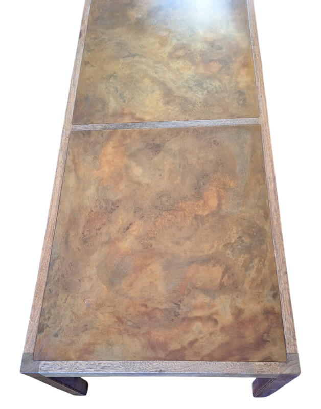Harry Lunstead Walnut Coffee Table w/ Patinated Bronze Top Panels Vintage Craft gallery