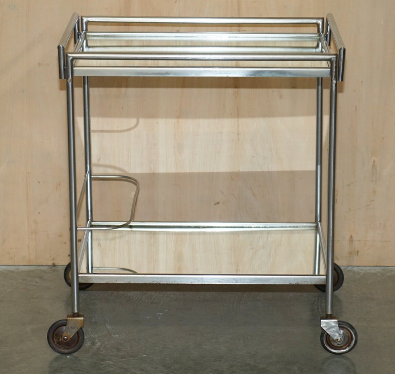 ANTIQUE ART DECO CIRCA 1920'S FRENCH MIRRORED GLASS CHROME TEA CAKE TROLLY gallery
