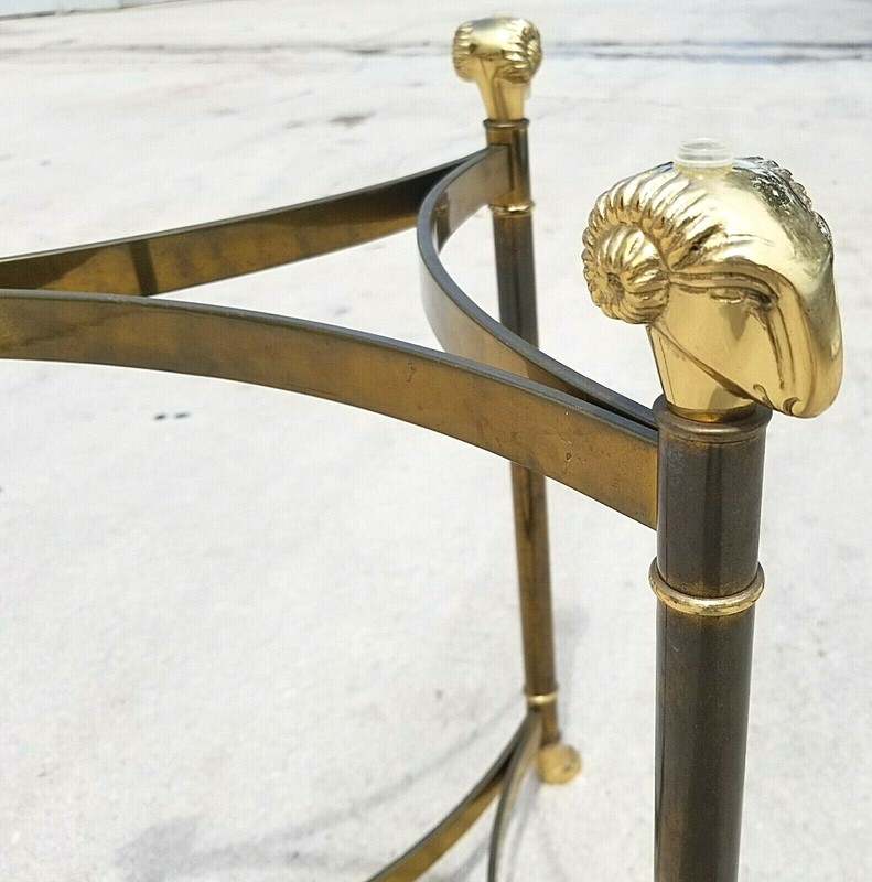 Maison Jansen Style Hollywood Regency Brass Rams Head Hoof Footed End Side Table gallery