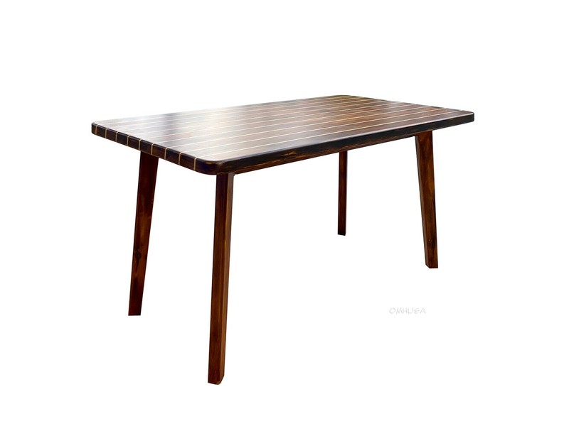 Nautical Solid Yellow Cedar Wood Table With Inlay Yellow Stripes Medium Size
