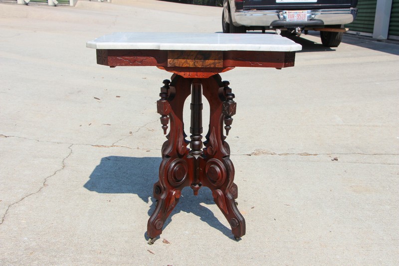 Fancy Ornate Walnut Victorian Shaped Marble Top Parlor Table ~ Ca.1870 gallery