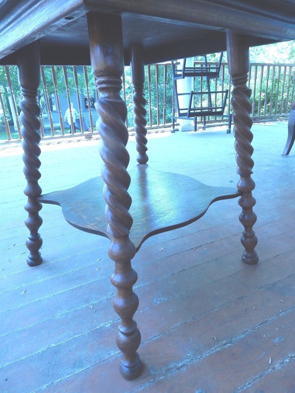 1920's Square Oak Table Twisted Legs 26"Square 29 1/4" Tall gallery