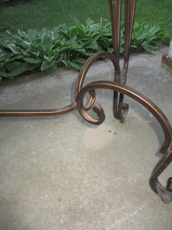 GORGEOUS! Vintage French Ornate Iron with Marble and Glass Top Console Table gallery