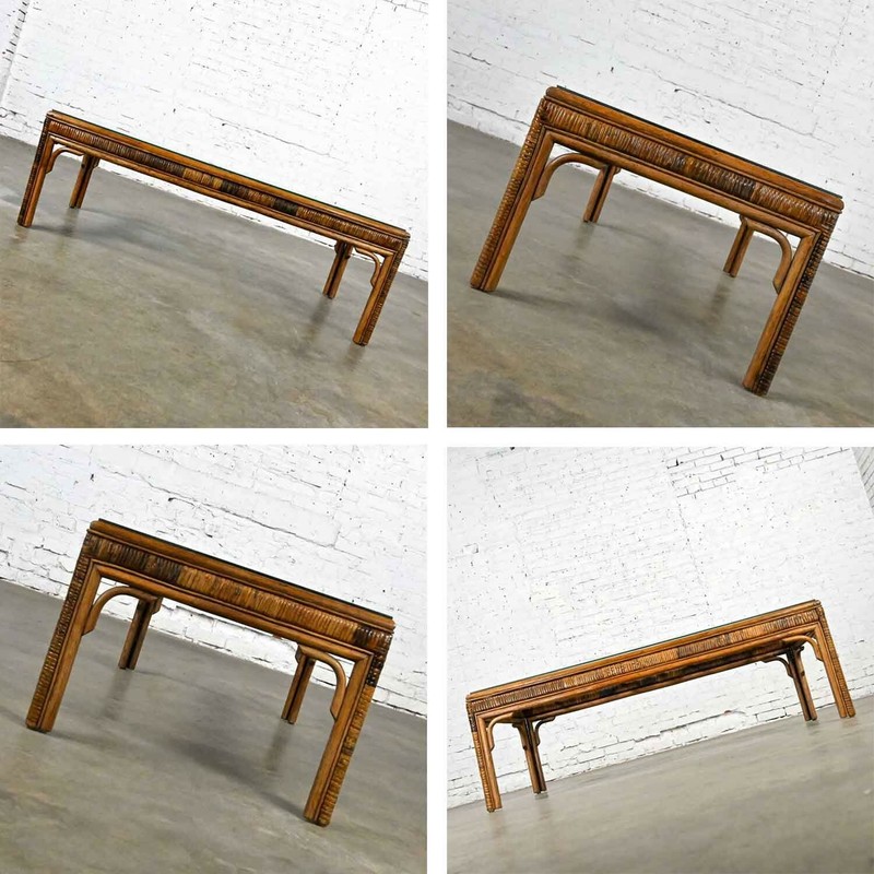 Vintage Organic Modern Rattan Coffee Table & Side Table Style Ficks Reed, pair gallery