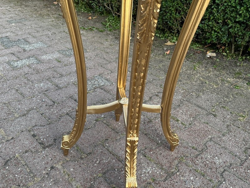 Side Table French Louis XVI 1970s Gold Gilt Beech Marble Round gallery