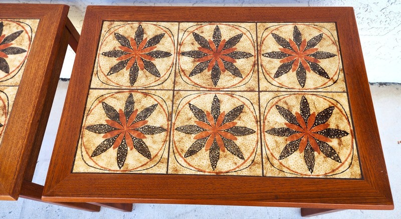 MCM Danish Teak & Tile Coffee & Side Tables 1960s Set of 3 gallery