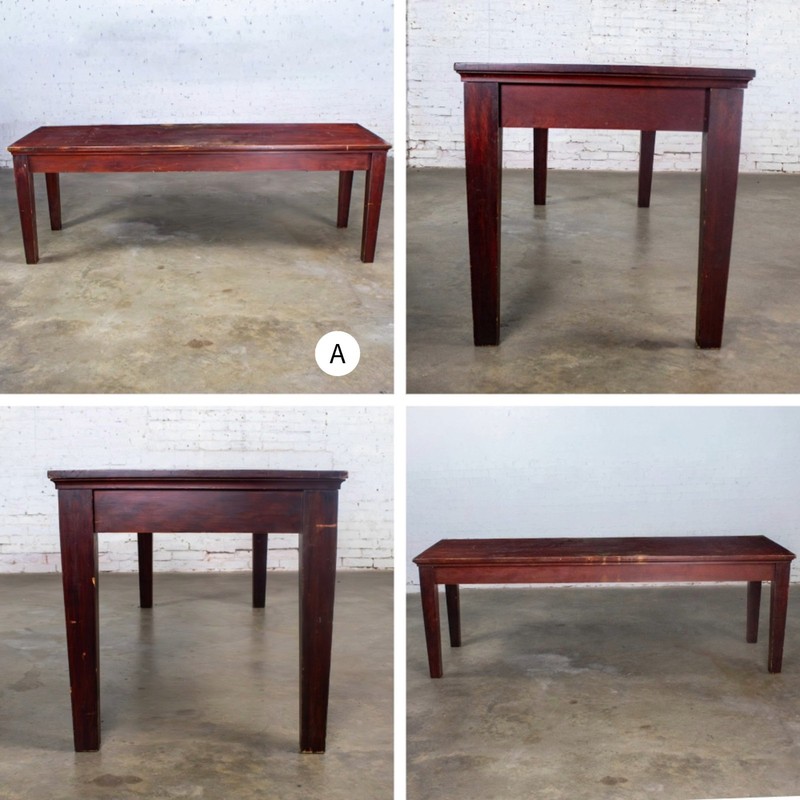 Early 20th Rustic Mahogany Farmhouse Harvest Dining Table Distressed Finish gallery