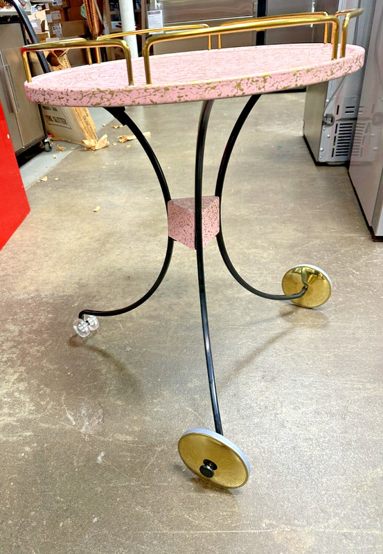 Vintage Keystone Lamp Tray Tea Table Cocktail Bar Cart Trable PINK 1955 NEW