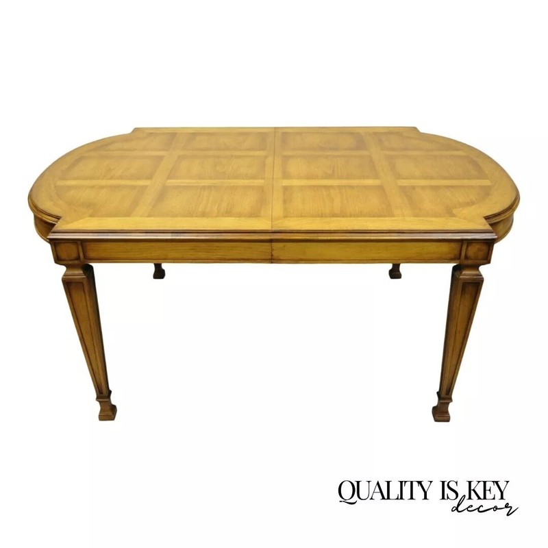 Vintage Karges Italian Provincial Parquetry Inlay Top Dining Table w/ 3 Leaves