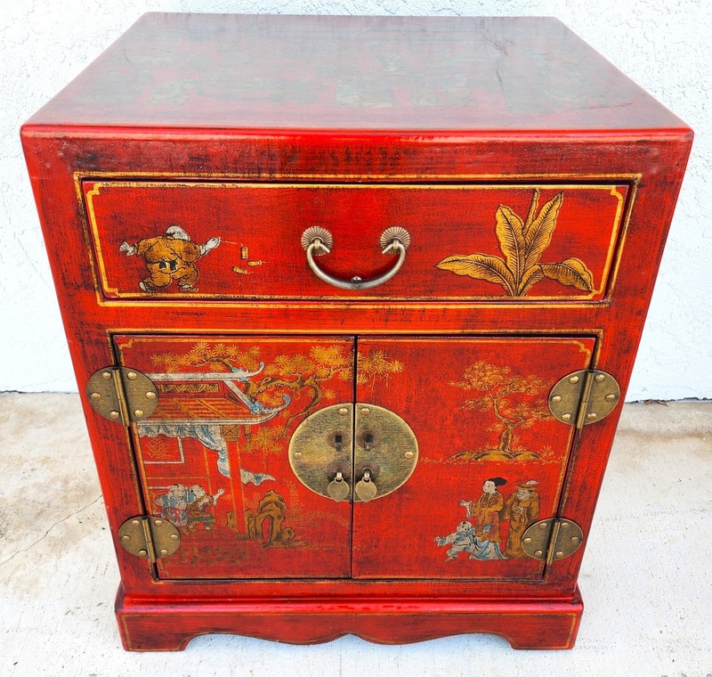 Chinese End Table Nightstand Cabinet Vinyl Wrapped gallery