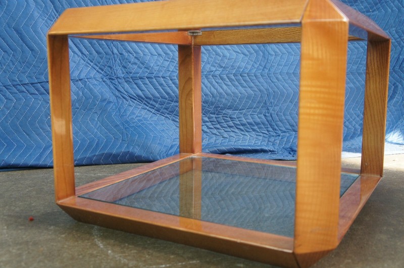 Mid Century Italian Modern Wood & Glass Square Cube Side End Table Minimalist gallery