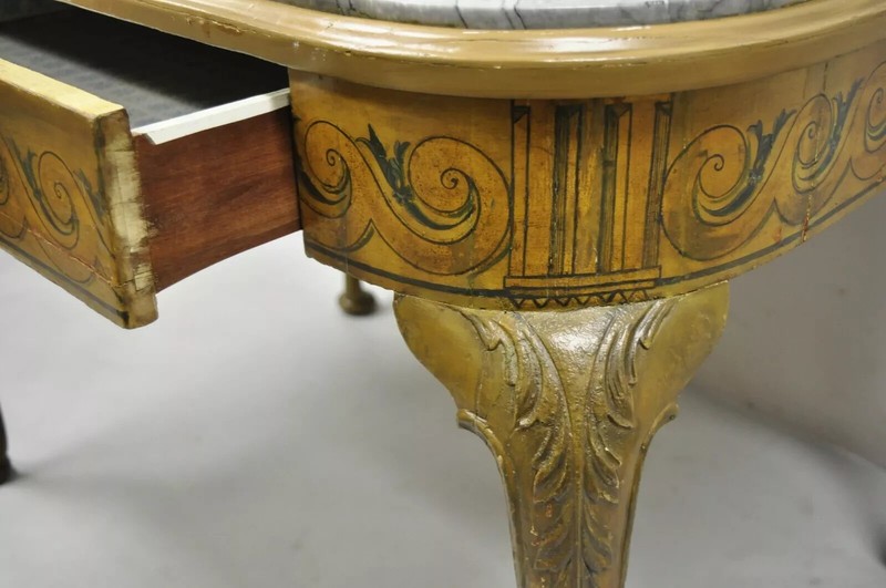 Antique French Adams Style Hand Painted Queen Anne One Drawer Center Table gallery