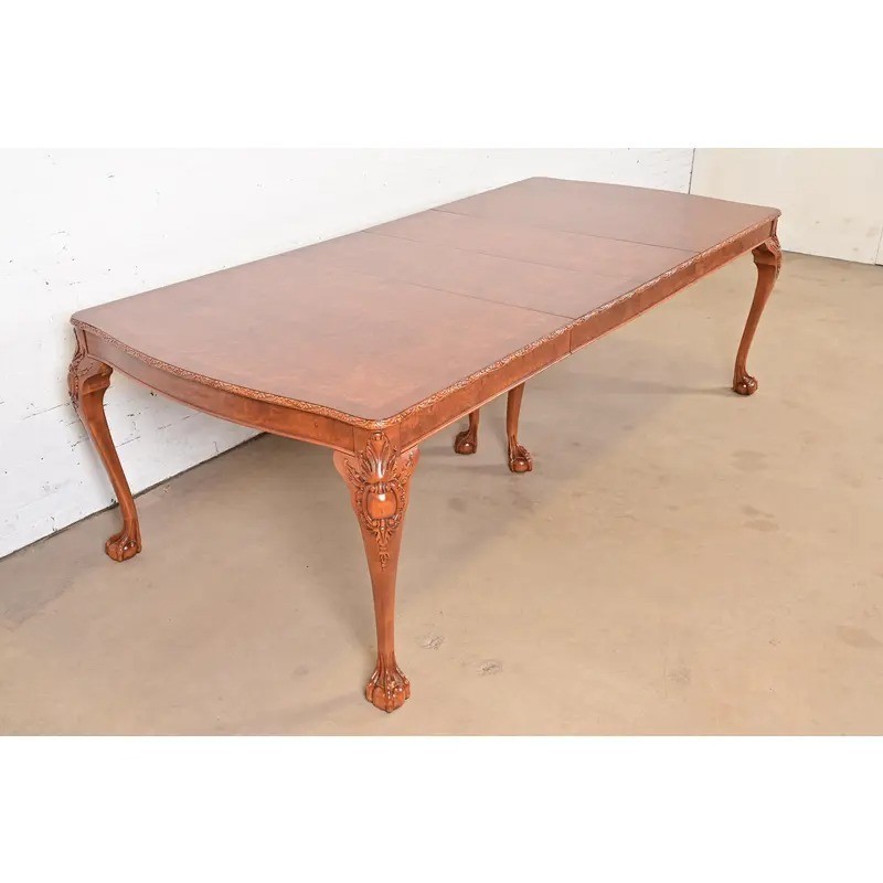Romweber Chippendale Burl Wood Extension Dining Table, Newly Refinished gallery