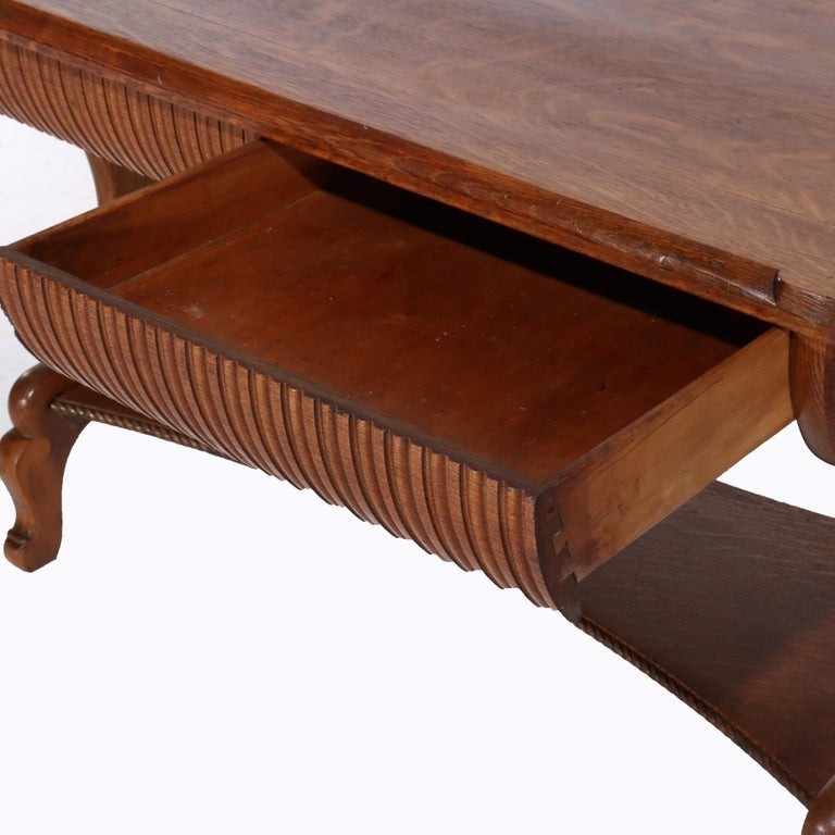 Antique RJ Horner Arts & Crafts Oak Two-Drawer Library Table c1910 gallery