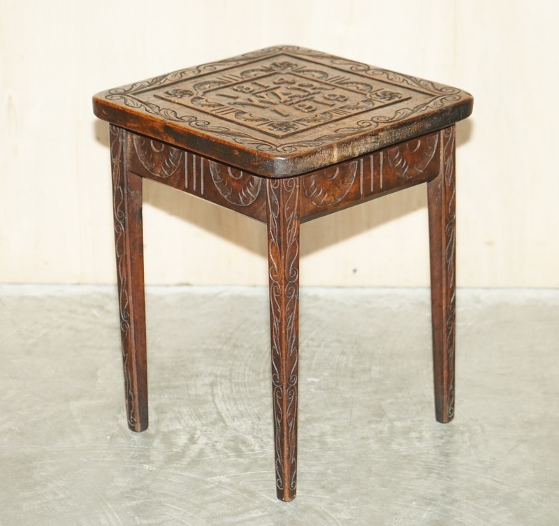 HAND CARVED 1914 - 1919 WWI SIDE TABLE MUST SEE PICTURES ONE OF A KIND PIECE gallery
