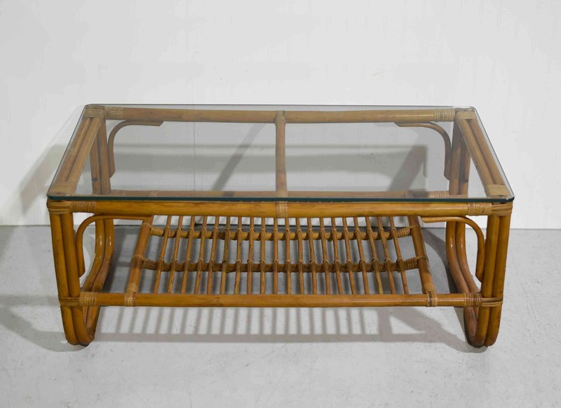 Vintage Palm Beach 2 Strand Rattan Bamboo Coffee Table Style of Franco Albini gallery