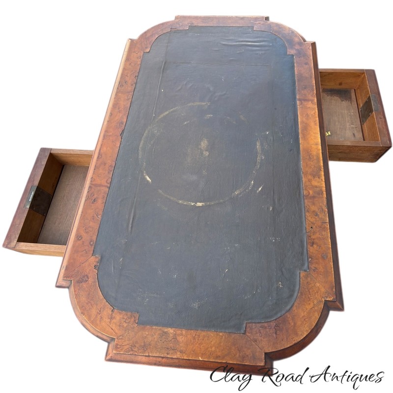 Antique Burl walnut victorian library table writing stand renaissance revival gallery