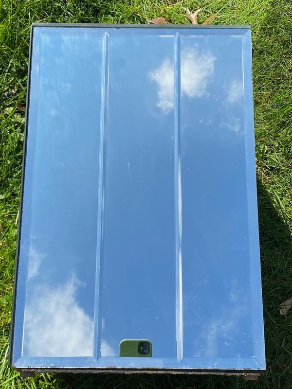 Vintage Mid Century Modern Beveled Edge Mirror Pedestal. Side Table Stand gallery