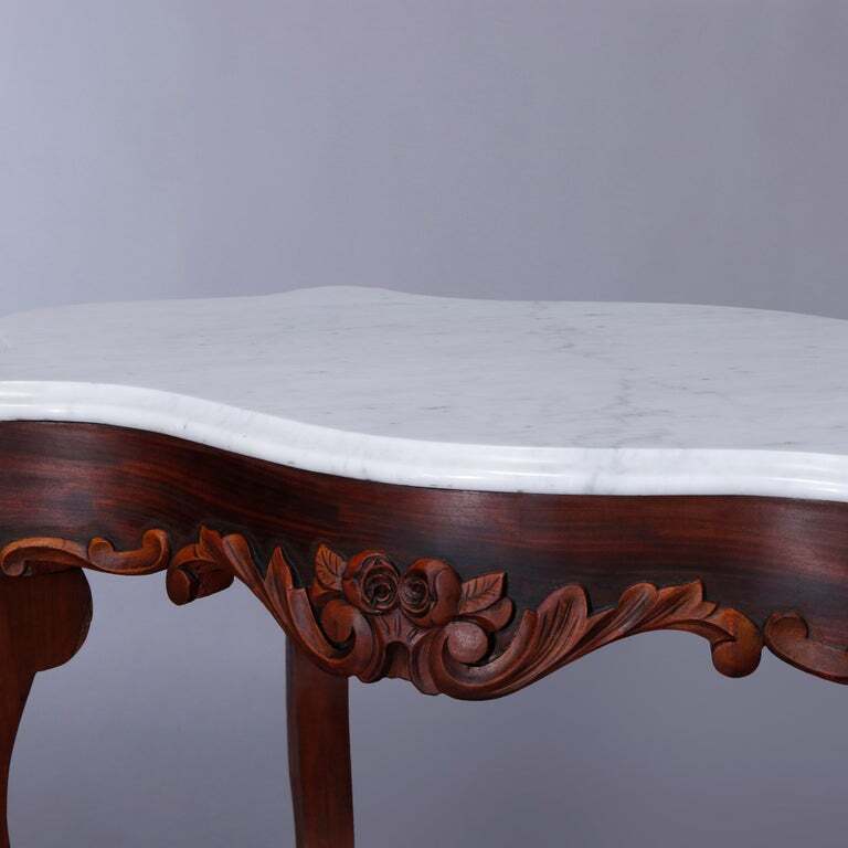Rococo Carved Walnut & Marble Turtle Top Parlor Table C1880 gallery
