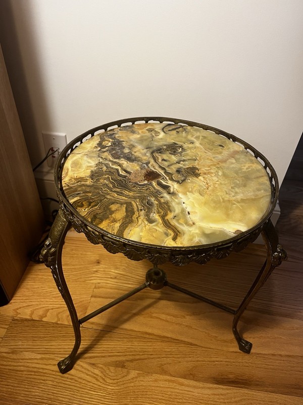 14” Circular Onyx And Brass 1920’s Argentine Table