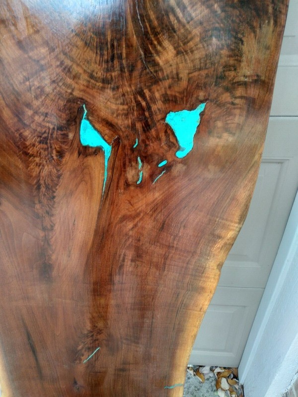 Live Edge Walnut Slab with Turquoise Inlay  gallery