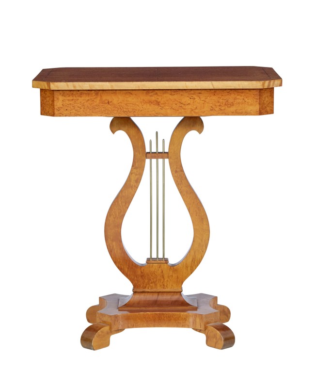 19TH CENTURY SWEDISH BIRCH LYRE FORM OCCASIONAL TABLE gallery