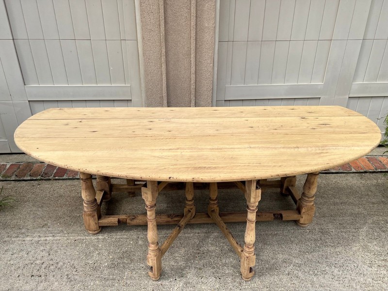 Antique French Hunt Wake DINING Table Bleached Oak LARGE Gate Leg Console c1880 gallery