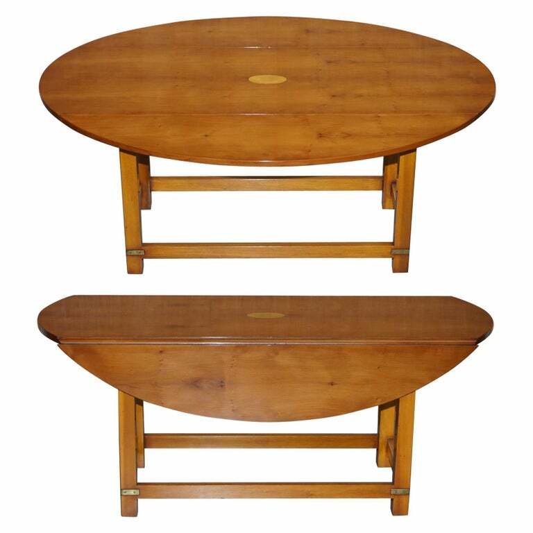 WORKSHOP NEW BEVAN FUNNELL BURR YEW WOOD EXTENDING OVAL CAMPAIGN COFFEE TABLE