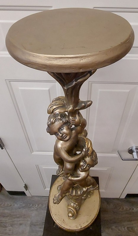 Sale Half Of Price ANTIQUE ITALIAN GOLD GILT PUTTI PEDESTAL TABLE STAND gallery