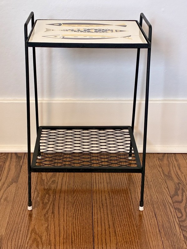 Mid Century Modern Wrought Iron Tile Top Atomic Fish Germany End Accent Table