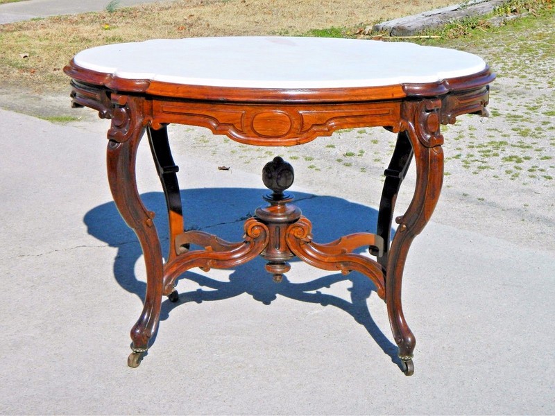 Rosewood Victorian Marble Top Center Lamp Table~~Inset Marble
