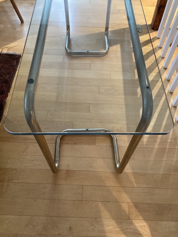 Vintage Mid Century modern Console Table with Brass Frame and Glass Top gallery