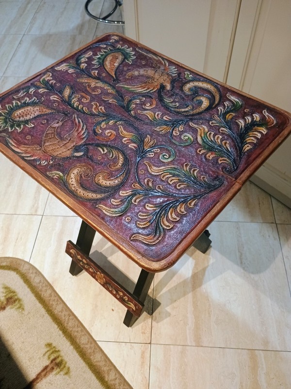 Duenas Family COLONIAL POLYCHROME Folding LEATHER TABLE