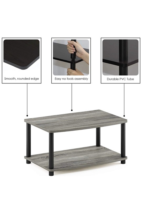 French Oak Grey/Black 2-Tier Elevated TV Stand Table Entertainment Stand (a) M13 gallery