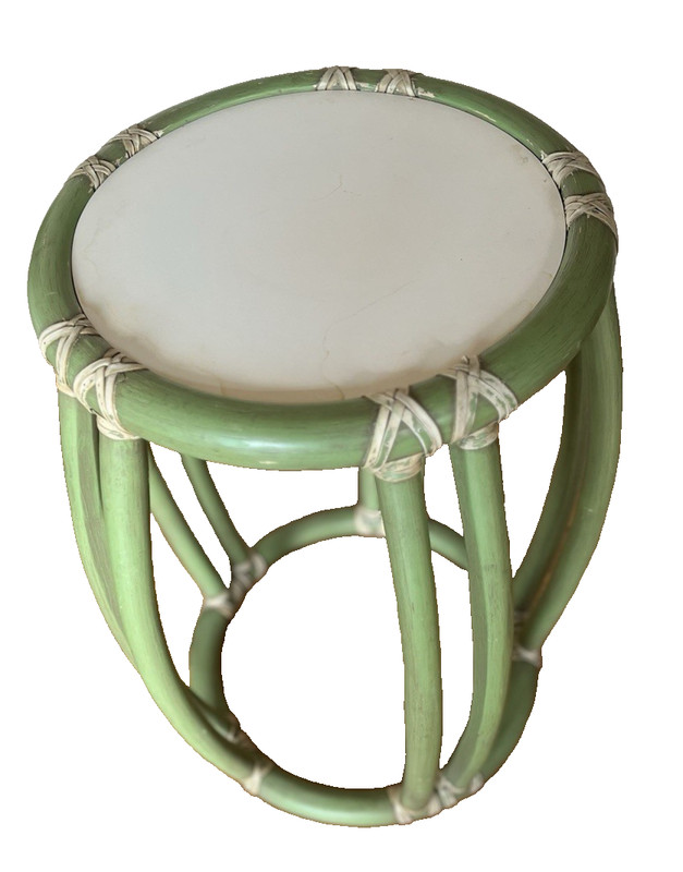 Vintage McGuire Green Rattan White Melanin Side Table Stool