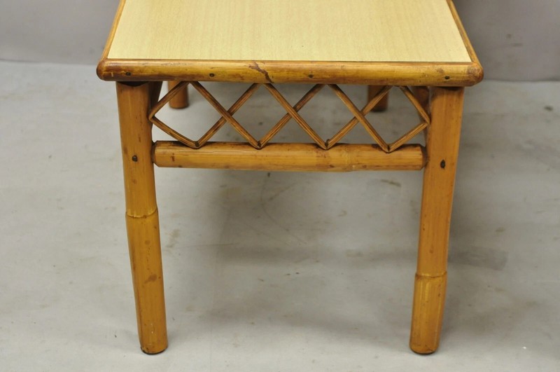 Vintage Mid Century Modern Tiki Room Rattan Bamboo Step Up End Tables - a Pair gallery