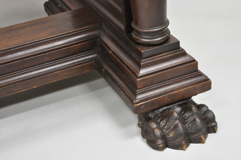 Antique Italian Renaissance Carved Walnut Hairy Paw Foot Desk Console Table Base gallery