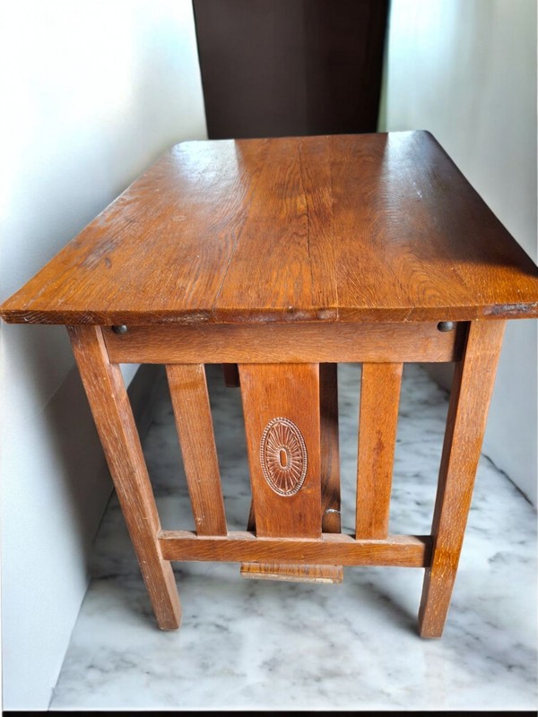 Antique Oak Desk Arts & Crafts Mission Oak Furniture Table 38" Long gallery