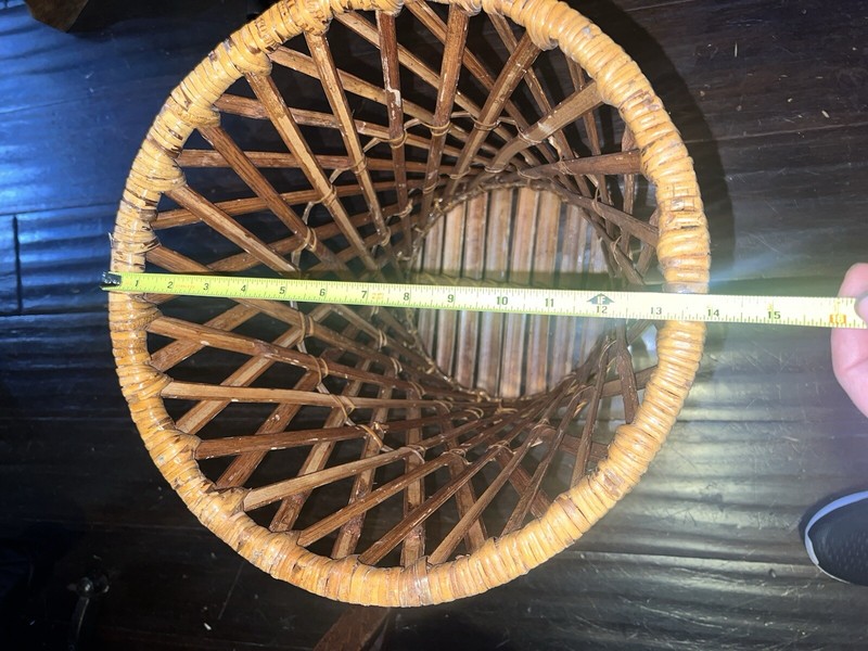 1950s Vtg Wicker Rattan Bentwood Bamboo Table Plant Stand Boho Tiki Hourglass gallery