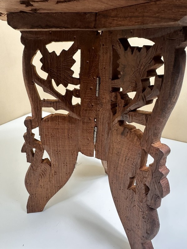 Vintage Hand Carved Anglo-Indian Folding side table Plant Stand Pedestal gallery