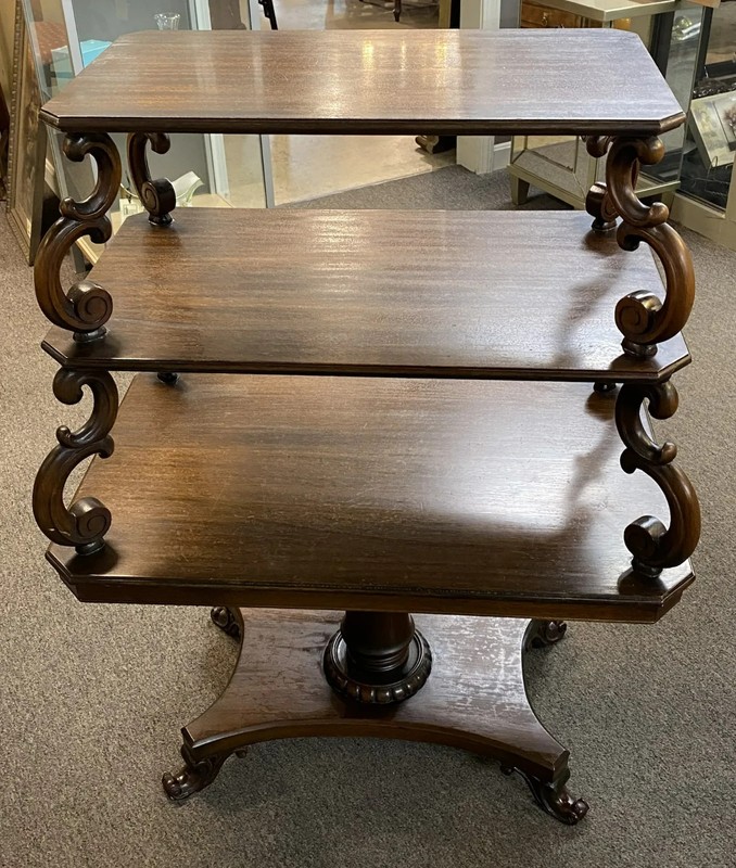 Regency Style Three Tier Mahogany Table with Pedestal Base gallery
