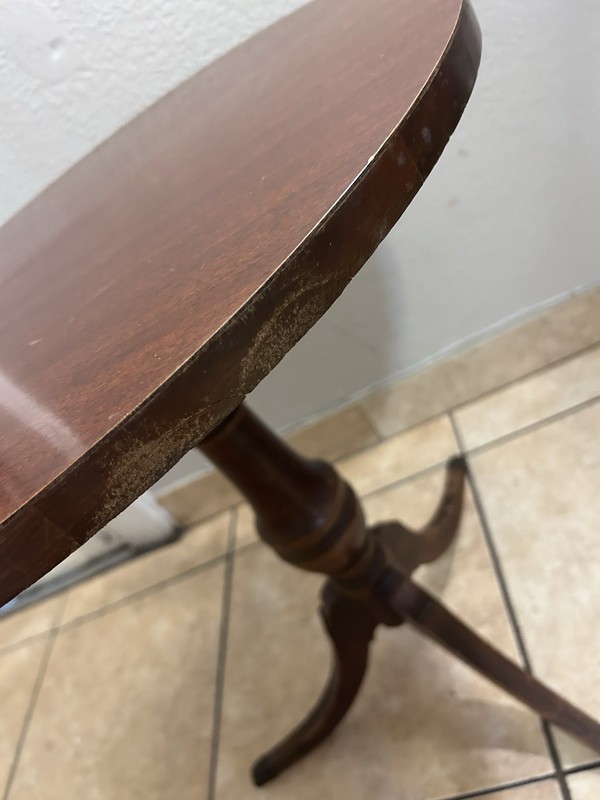 Vintage Mersman Round table, tripod pedestal base gallery