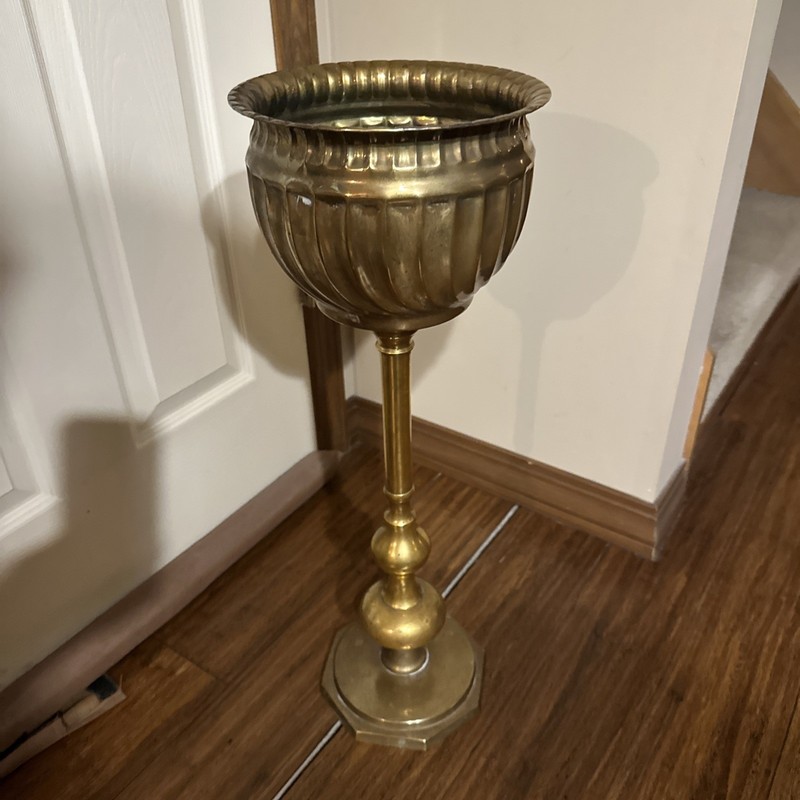 Vintage Brass Plant Planter Stand Pedestal Table 25” Tall