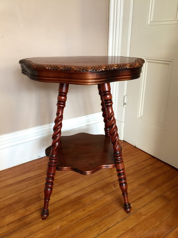Mahogany Round Side Table hand turned legs carved gallery