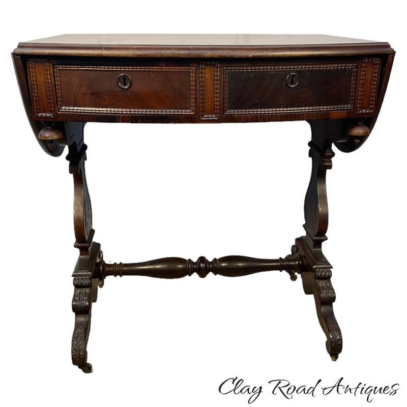Antique Rosewood table Meeks victorian gothic rococo revival NY signed