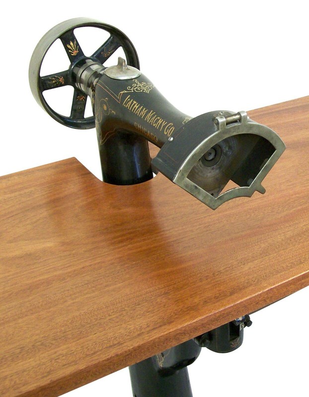  Mahogany table made from antique cast iron stitcher base see photos gallery