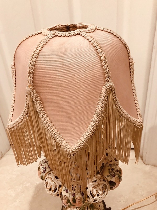 Antique Victorian French Style Lamp Shade 6 Leaf ￼Fringe Pink 11” x 7.” ￼￼ gallery