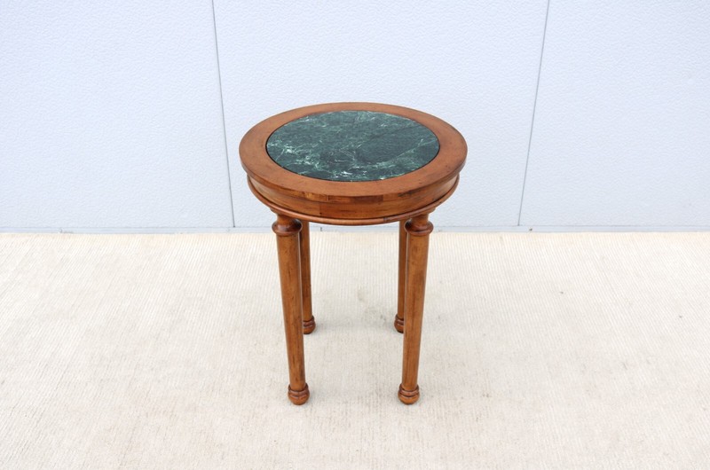 Vintage French Style Distressed Fruitwood and Green Marble Top Tall Side Table