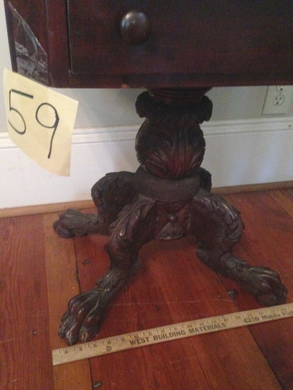 Empire Mahogany Table Marble Top 2 drawer Paw Feet 19th Century gallery